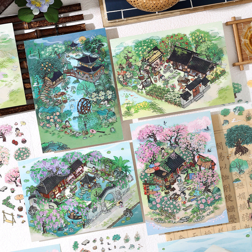 Infeel.Me 2.5D Ancient Style Scenery Stickers My Little House Series 4 Large Size DIY Stress Relief Stickers