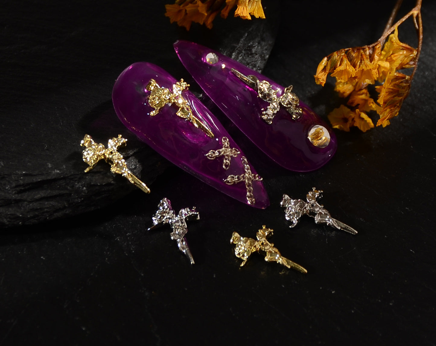 Internet Celebrity Retro Alloy Nail Art Accessories Metal Cross Heart Irregular Baroque Nail Parts Wholesale