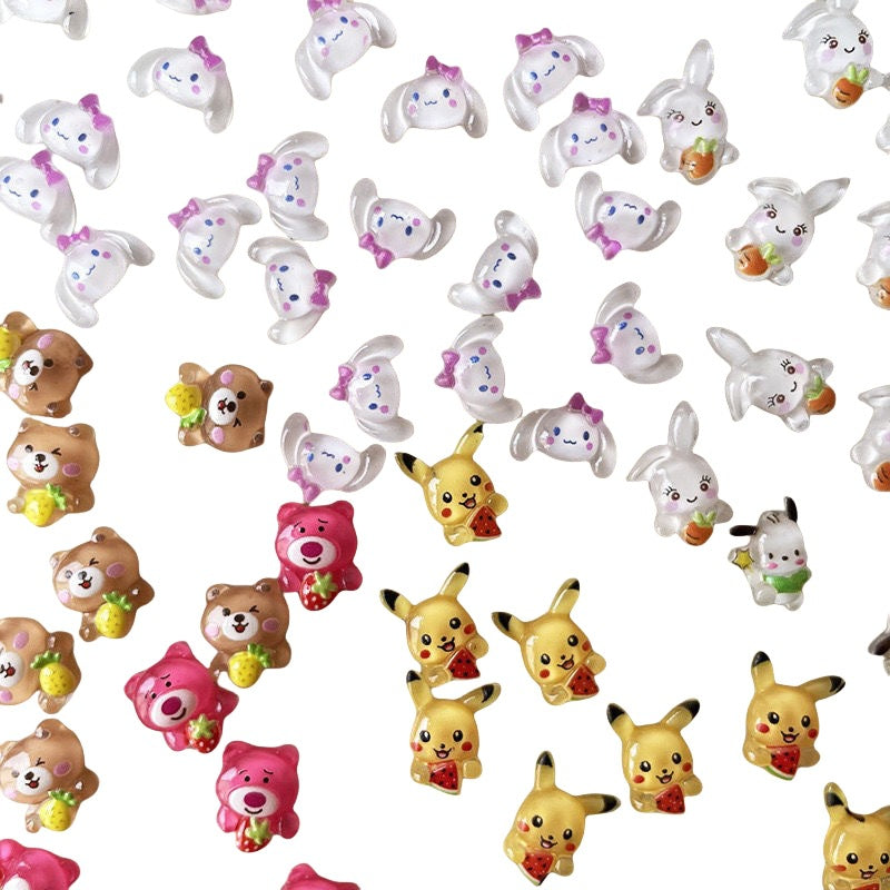Mini Pikachu Cartoon Nail Art Accessories Resin Sanrio Strawberry Bear Wearable Nail Decoration Small Accessories Mixed Style