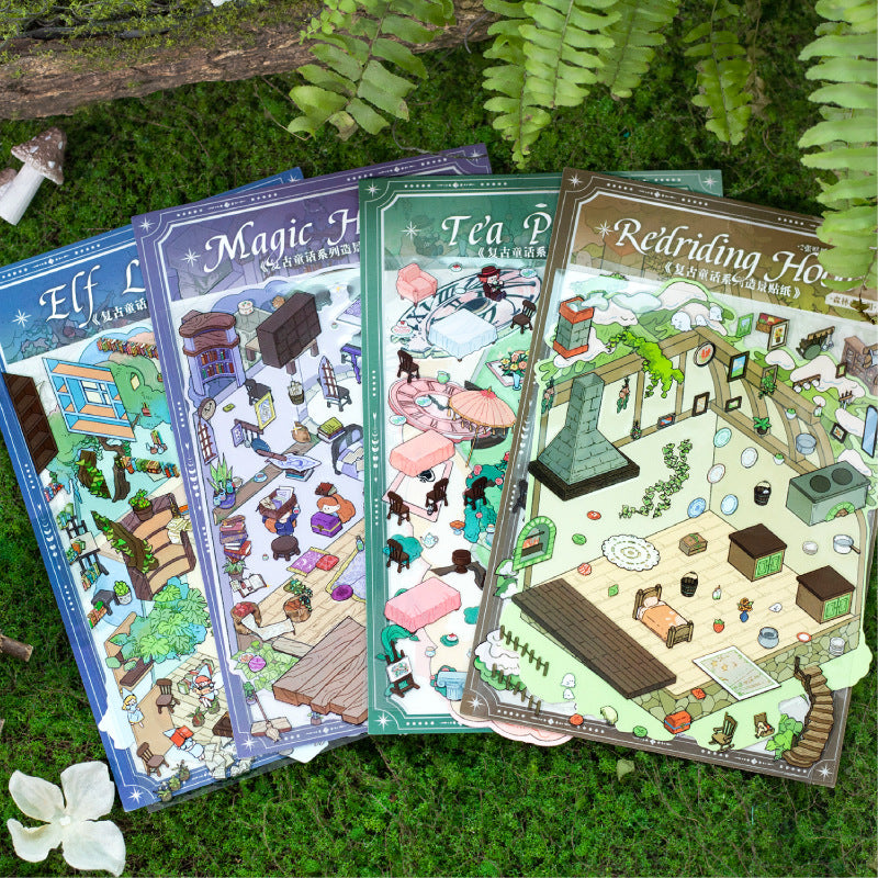 Twilight Scenery Stickers Retro Fairy Tale Series Creative Cartoon Material Creative Fun Scene Stickers