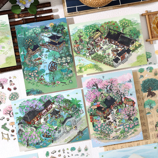 Infeel.Me 2.5D Ancient Style Scenery Stickers My Little House Series 4 Large Size DIY Stress Relief Stickers