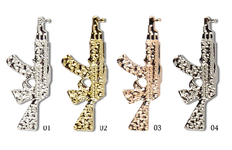 Vintage Style Diamond-Studded Gun-Shaped Nail Art Accessories Metal Sparkling Diamond Nail Decorations DIY Accessories