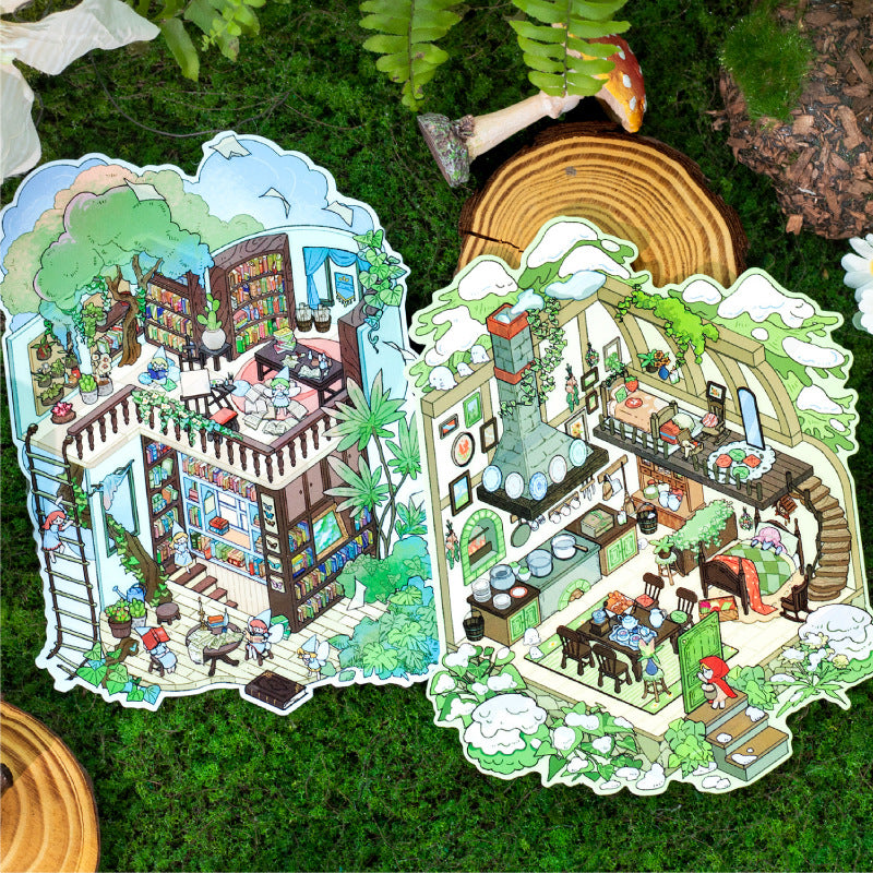 Twilight Scenery Stickers Retro Fairy Tale Series Creative Cartoon Material Creative Fun Scene Stickers