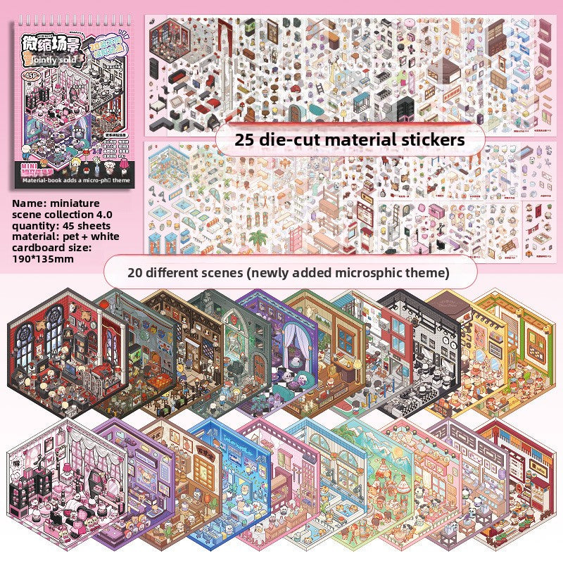 Miniature Scene Collection Book Student Journal Decoration Material Cutting Fun 3D DIY Sticker Book