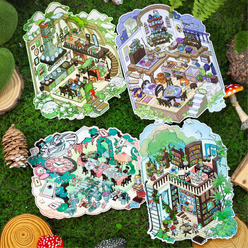 Twilight Scenery Stickers Retro Fairy Tale Series Creative Cartoon Material Creative Fun Scene Stickers