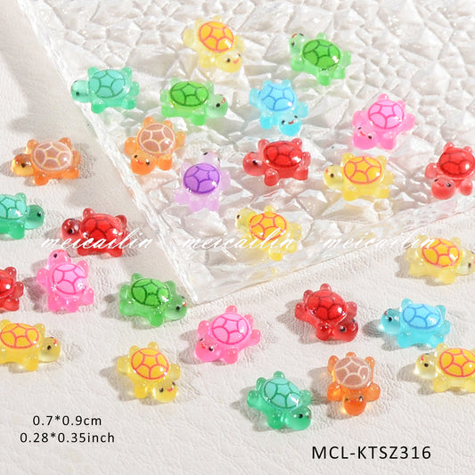 New Cartoon Resin Mixed Nail Ornament Ice Transparent Cute Colorful Little Turtle Nail Accessories DIY Nail Decoration