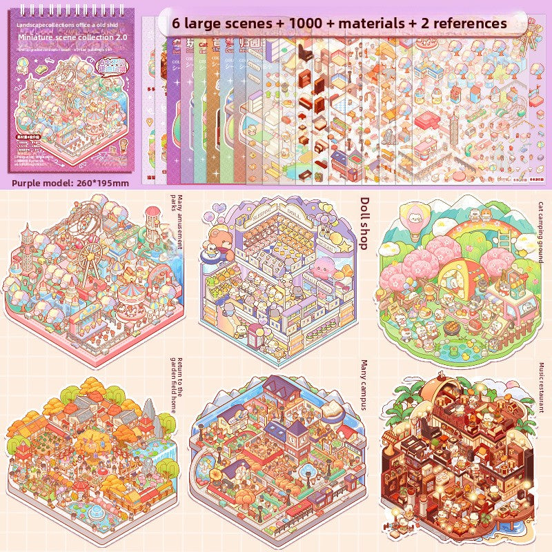 Miniature Scene Collection Book Student Journal Decoration Material Cutting Fun 3D DIY Sticker Book