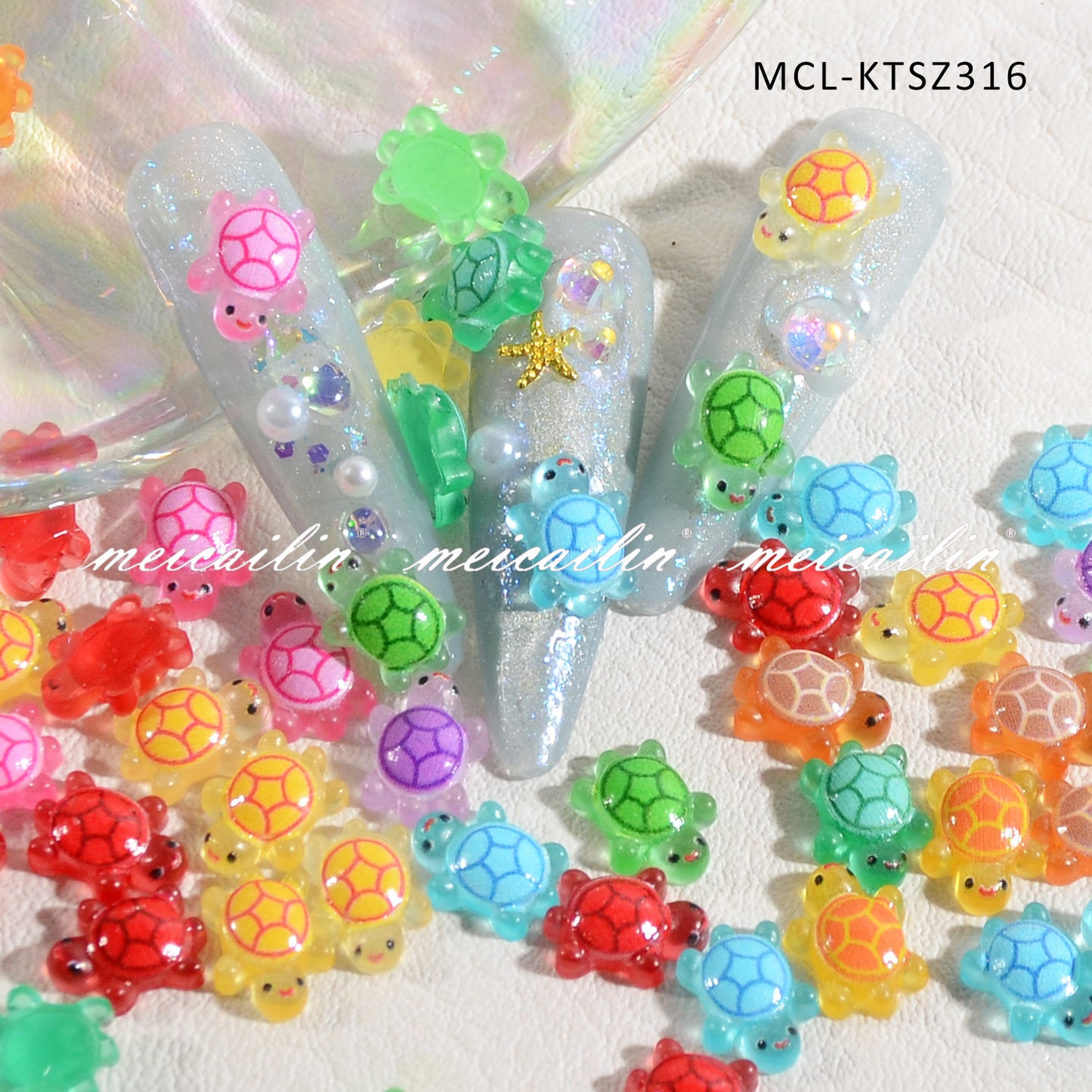 New Cartoon Resin Mixed Nail Ornament Ice Transparent Cute Colorful Little Turtle Nail Accessories DIY Nail Decoration